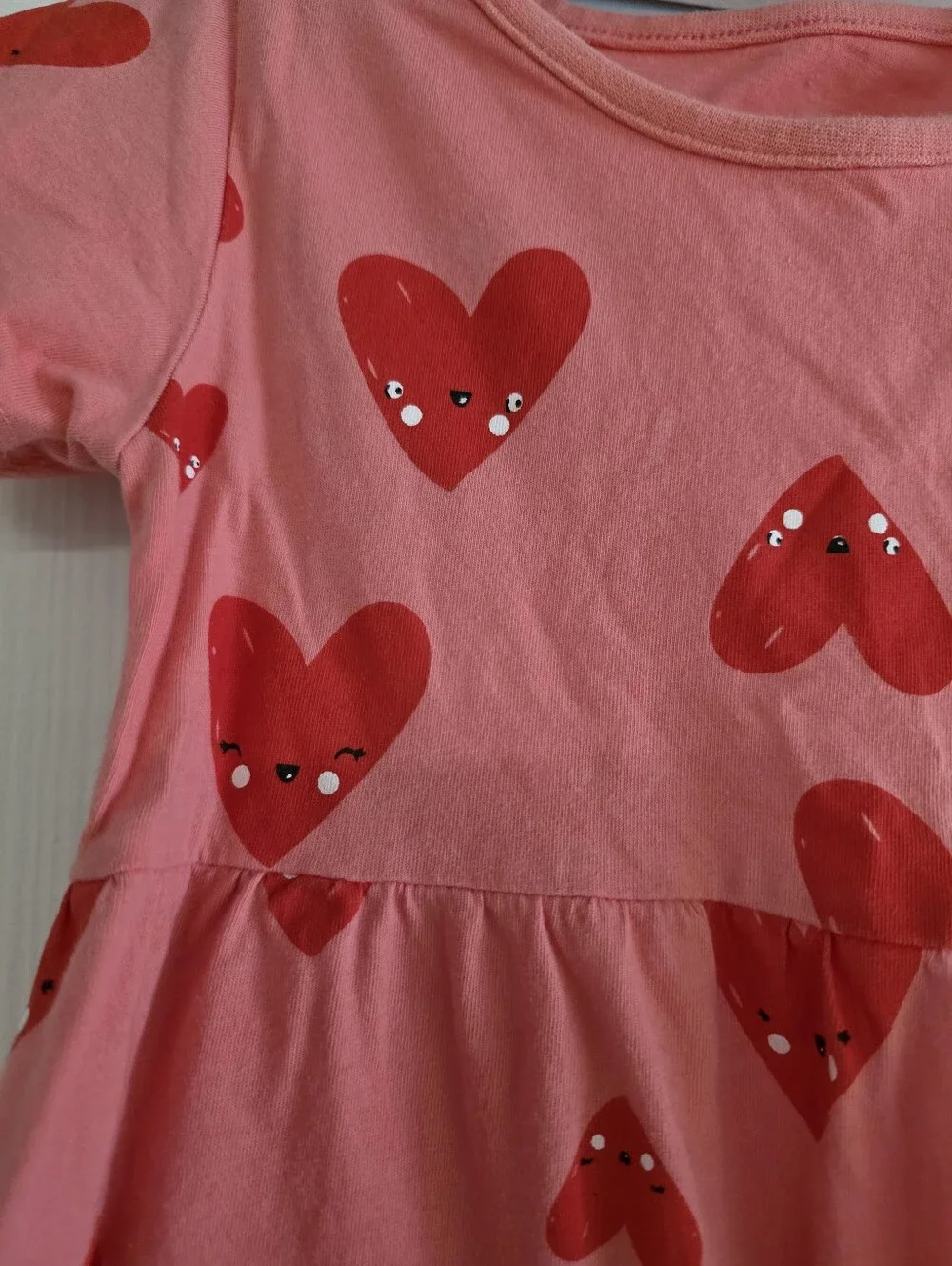 Pink Heart Print Girls Dress with Heart Pockets